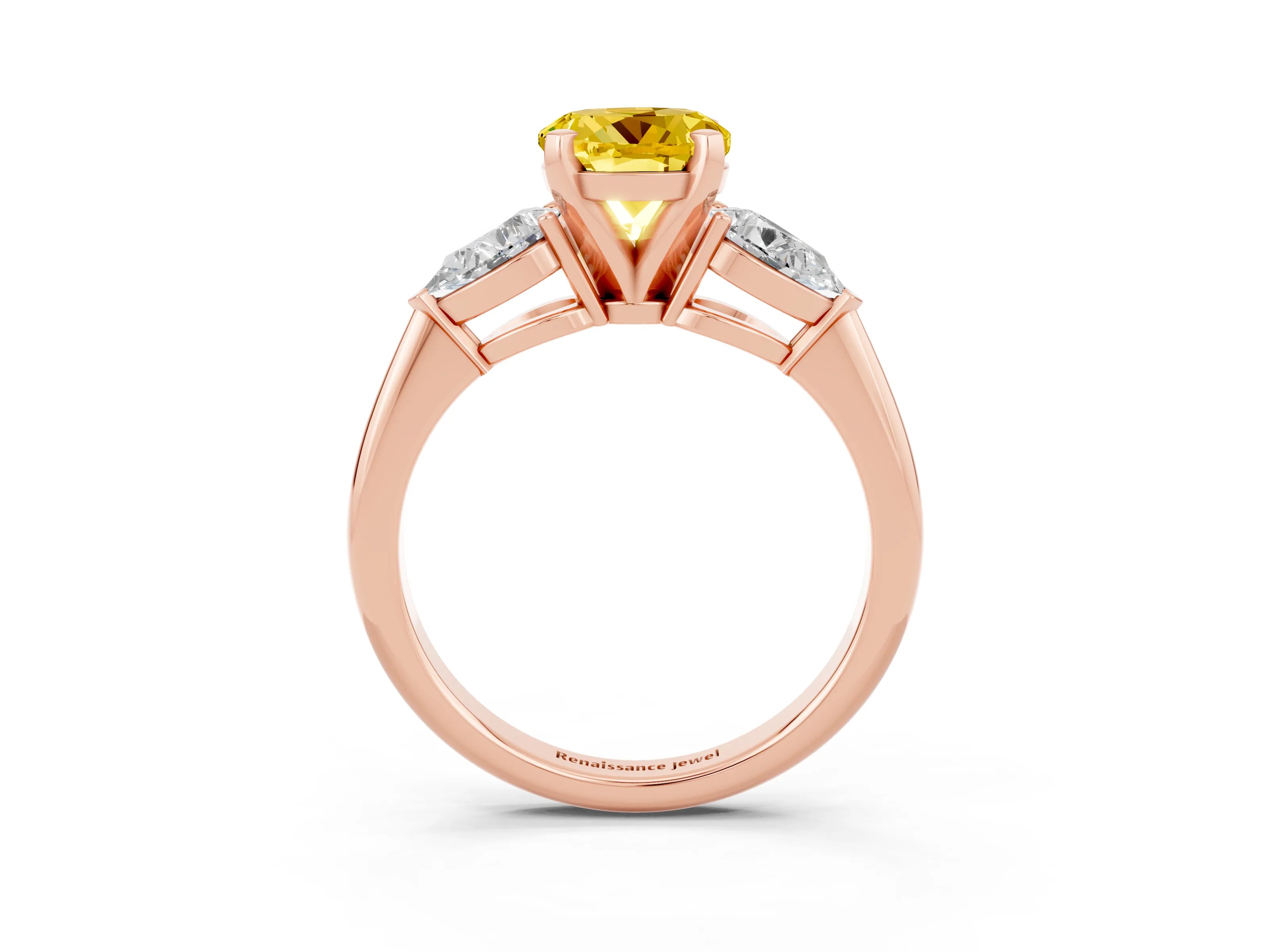Rose gold Three-Stone Round Cut Yellow Sapphire Ring with Pear Side Stones and Four-Prong Setting_27