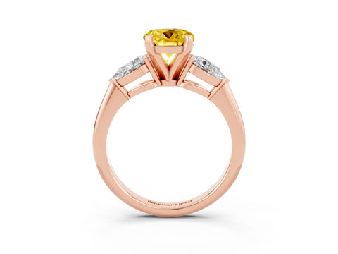 Rose gold Three-Stone Round Cut Yellow Sapphire Ring with Pear Side Stones and Four-Prong Setting_27