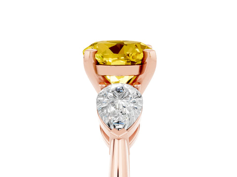 Rose gold Three-Stone Round Cut Yellow Sapphire Ring with Pear Side Stones and Four-Prong Setting_29