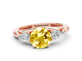 Rose gold Three-Stone Round Cut Yellow Sapphire Ring with Pear  Side Stones in Four-Prong Setting_12