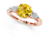 Rose gold Three-Stone Round Cut Yellow Sapphire Ring with Pear  Side Stones in Four-Prong Setting_13