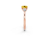Rose gold Three-Stone Round Cut Yellow Sapphire Ring with Pear  Side Stones in Four-Prong Setting_14