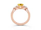Rose gold Three-Stone Round Cut Yellow Sapphire Ring with Pear  Side Stones in Four-Prong Setting_15