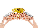 Rose gold Three-Stone Round Cut Yellow Sapphire Ring with Pear  Side Stones in Four-Prong Setting_16
