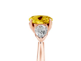 Rose gold Three-Stone Round Cut Yellow Sapphire Ring with Pear  Side Stones in Four-Prong Setting_17