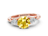 Rose gold Three-Stone Round Cut Yellow Sapphire Ring with Pear  Side Stones in Four-Prong Setting_36