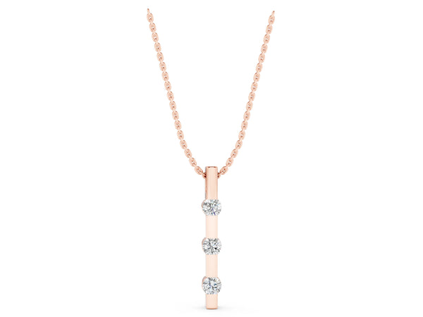 Rose gold Three-Stone Round Diamond Bar Pendant with Channel Setting