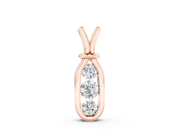 Rose gold Three-Stone Round Diamond Bezel Pendant