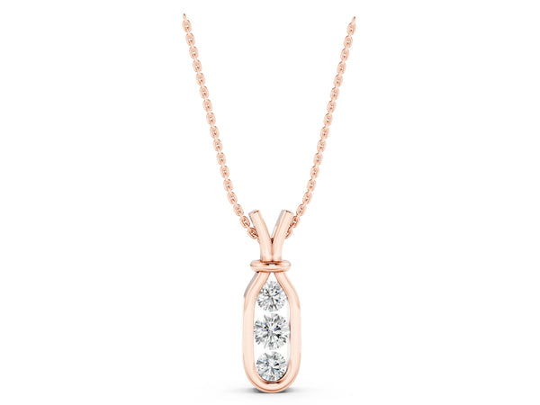 Rose gold Three-Stone Round Diamond Bezel Pendant