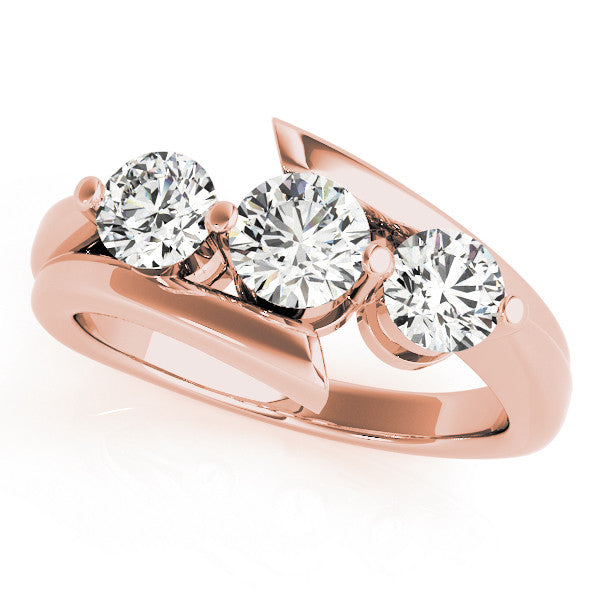 Rose gold Three-Stone Round Diamond Bypass Band with Prong Setting