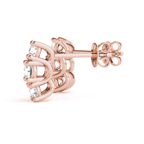 Rose gold Three-Stone Round Diamond Channel Band Prong-Set Earrings 1
