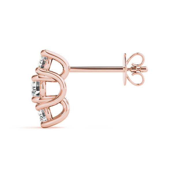 Rose gold Three-Stone Round Diamond Channel Band Prong-Set Earrings 3