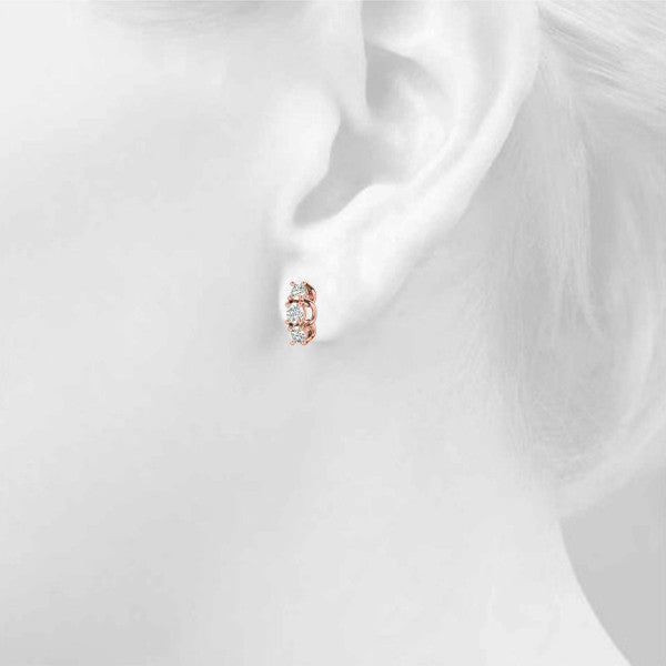 Rose gold Three-Stone Round Diamond Channel Band Prong-Set Earrings 4