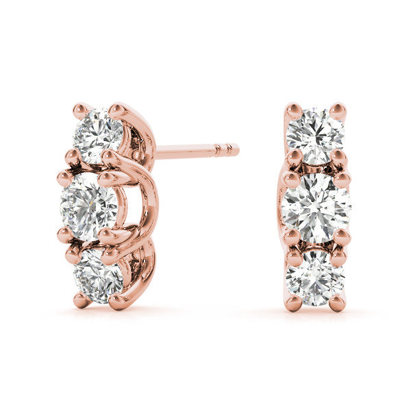 Rose gold Three-Stone Round Diamond Channel Band Prong-Set Earrings