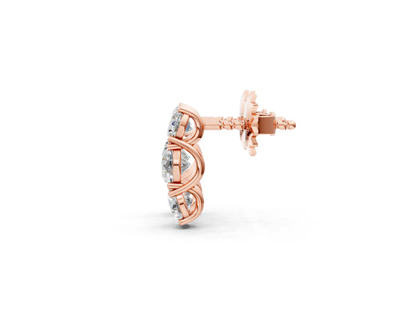 Rose gold Three-Stone Round Diamond Channel Band Prong-Set Earrings