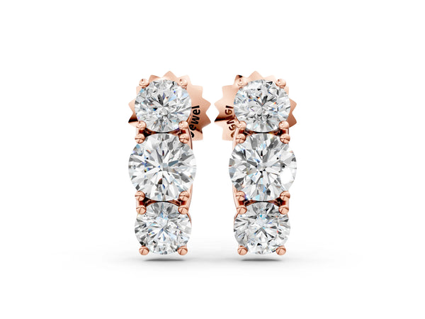 Rose gold Three-Stone Round Diamond Channel Band Prong-Set Earrings