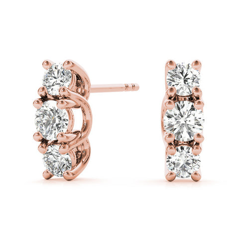 Rose gold Three-Stone Round Diamond Channel Band Prong-Set Earrings