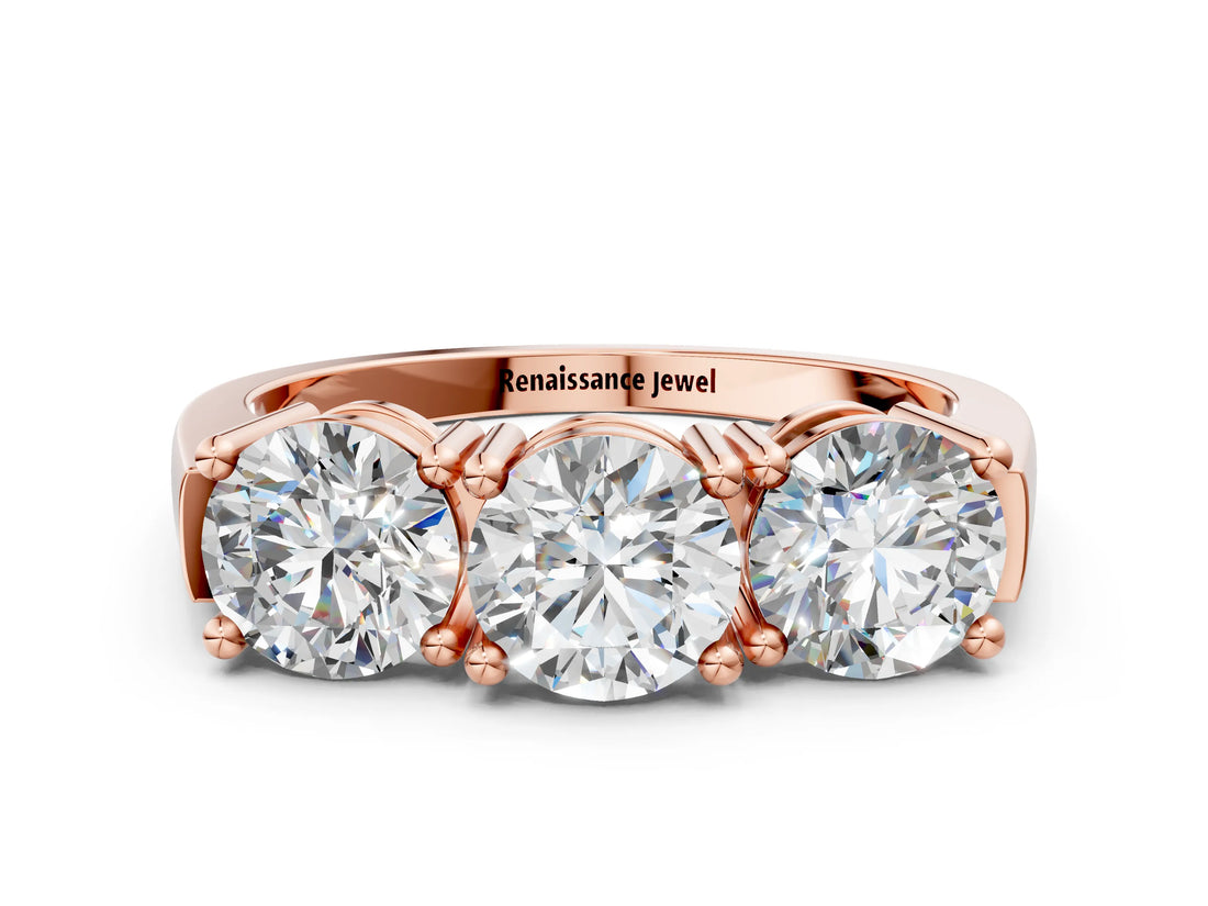 Rose gold Three-Stone Round Diamond Channel Band with Prong Setting_18