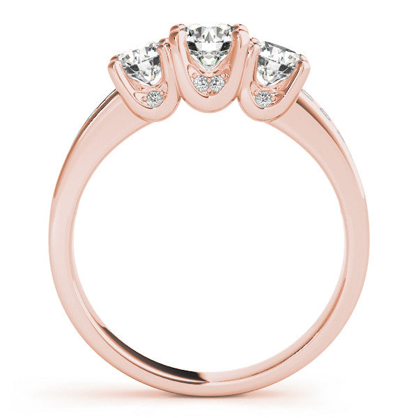 Rose gold Three-Stone Round Diamond Channel-Set Band with Prong Setting