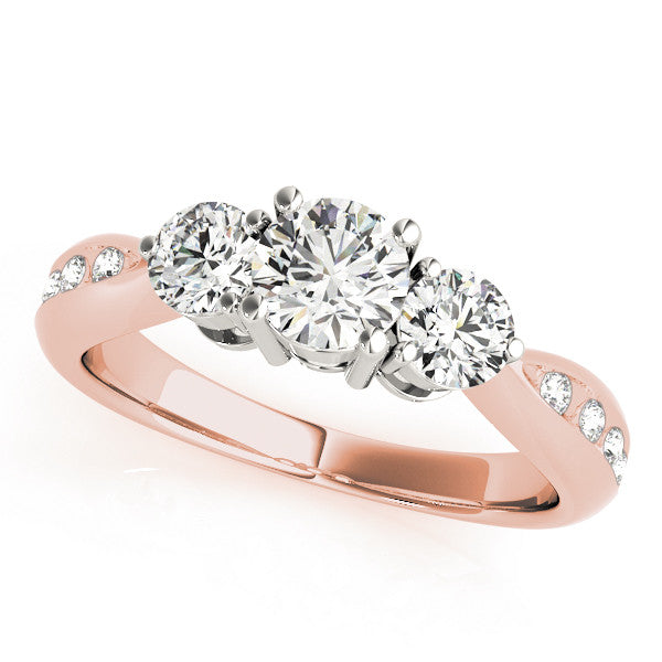 Rose gold Three-Stone Round Diamond Channel Set Engagement Ring with Prong Setting