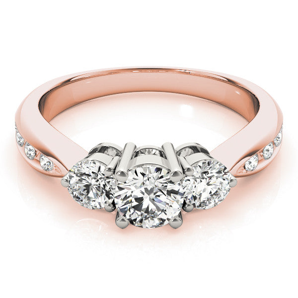 Rose gold Three-Stone Round Diamond Channel Set Engagement Ring with Prong Setting