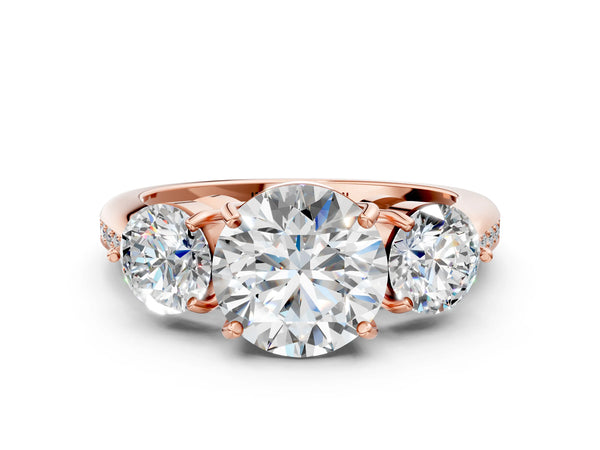 Rose gold Three-Stone Round Diamond Channel Set Engagement Ring with Prong Setting