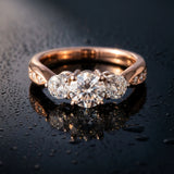 Rose gold Three-Stone Round Diamond Channel Set Engagement Ring with Prong Setting_18