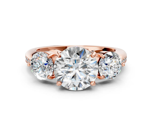 Rose gold Three-Stone Round Diamond Channel Set Engagement Ring with Prong Setting
