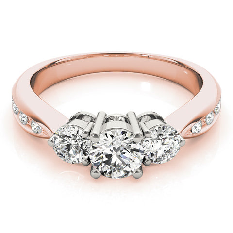 Rose gold Three-Stone Round Diamond Channel Set Engagement Ring with Prong Setting