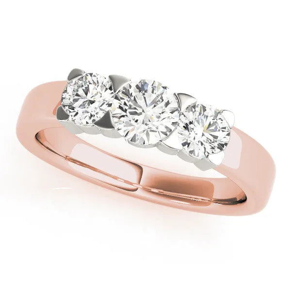 Rose gold Three-Stone Round Diamond Classic Band with Prong Setting