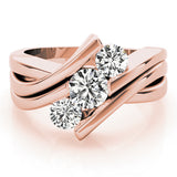 Rose gold Three-Stone Round Diamond Crossover Band with Channel Prong Setting 1