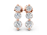 Rose gold Three-Stone Round Diamond Drop Earrings with Prong Setting on White Gold_15