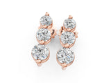 Rose gold Three-Stone Round Diamond Drop Earrings with Prong Setting on White Gold_16