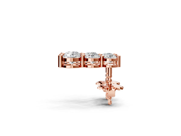 Rose gold Three-Stone Round Diamond Drop Earrings with Prong Setting on White Gold