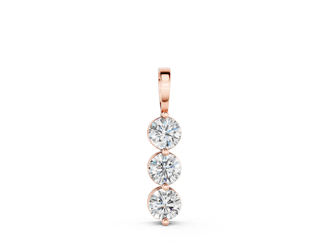 Rose gold Three-Stone Round Diamond Drop Pendant with Four-Prong Setting_17