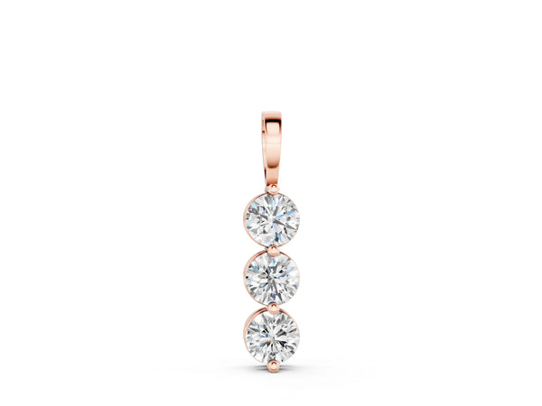 Rose gold Three-Stone Round Diamond Drop Pendant with Four-Prong Setting