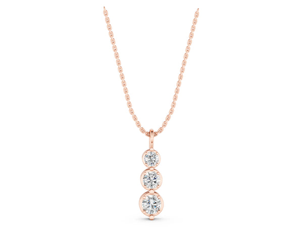 Rose gold Three-Stone Round Diamond Drop Pendant with Prong Setting