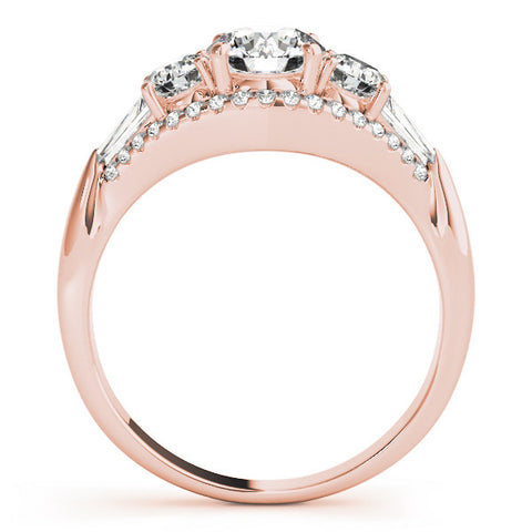 Rose gold Three-Stone Round Diamond Engagement Ring with Pave Band and Prong Setting 1