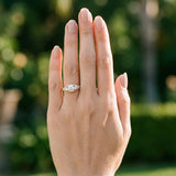 Rose gold Three-Stone Round Diamond Engagement Ring with Pave Band and Prong Setting_5