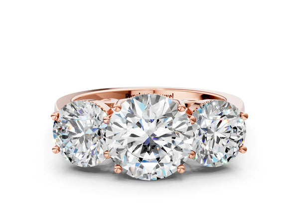 Rose gold Three-Stone Round Diamond Engagement Ring with Prong Setting on a Classic Band
