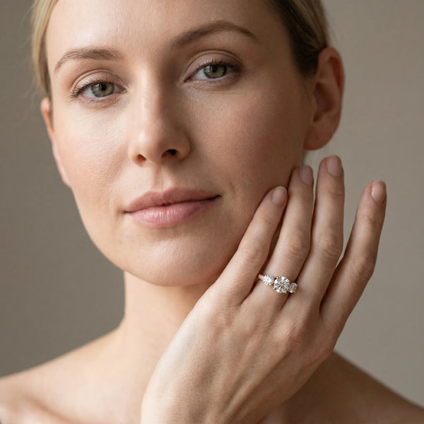 Rose gold Three-Stone Round Diamond Engagement Ring with Prong Setting on a Classic Band