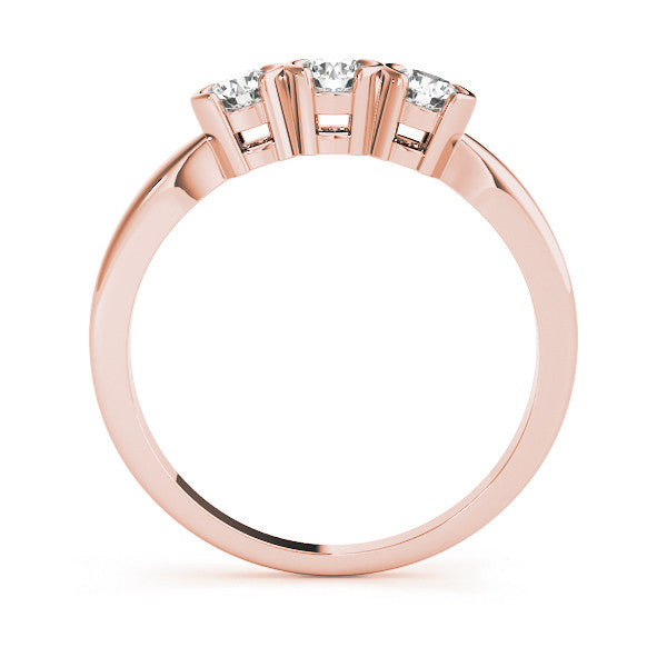 Rose gold Three-Stone Round Diamond Half Bezel Prong Band 1