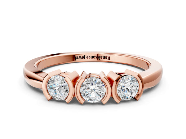 Rose gold Three-Stone Round Diamond Half Bezel Prong Band