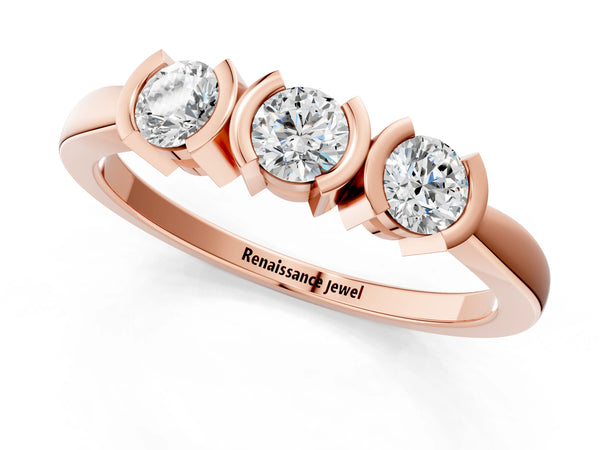Rose gold Three-Stone Round Diamond Half Bezel Prong Band