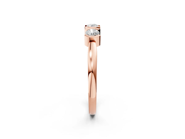 Rose gold Three-Stone Round Diamond Half Bezel Prong Band
