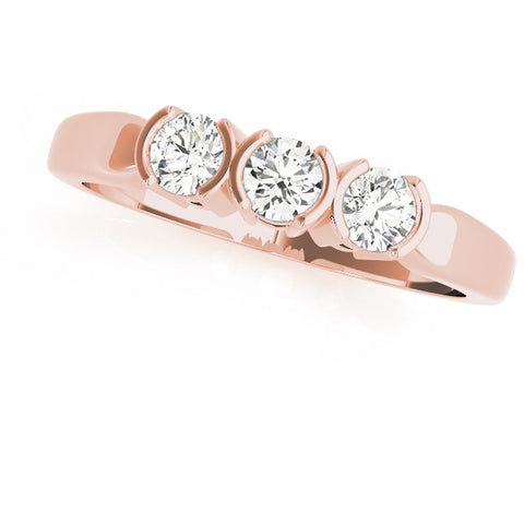 Rose gold Three-Stone Round Diamond Half Bezel Prong Band