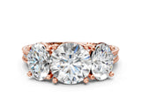Rose gold Three-Stone Round Diamond Milgrain Pave Band with Prong Setting