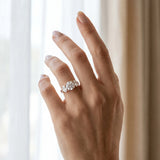 Rose gold Three-Stone Round Diamond Milgrain Pave Band with Prong Setting_12
