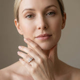 Rose gold Three-Stone Round Diamond Milgrain Pave Band with Prong Setting_13