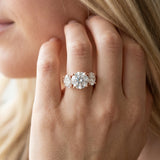 Rose gold Three-Stone Round Diamond Milgrain Pave Band with Prong Setting_14